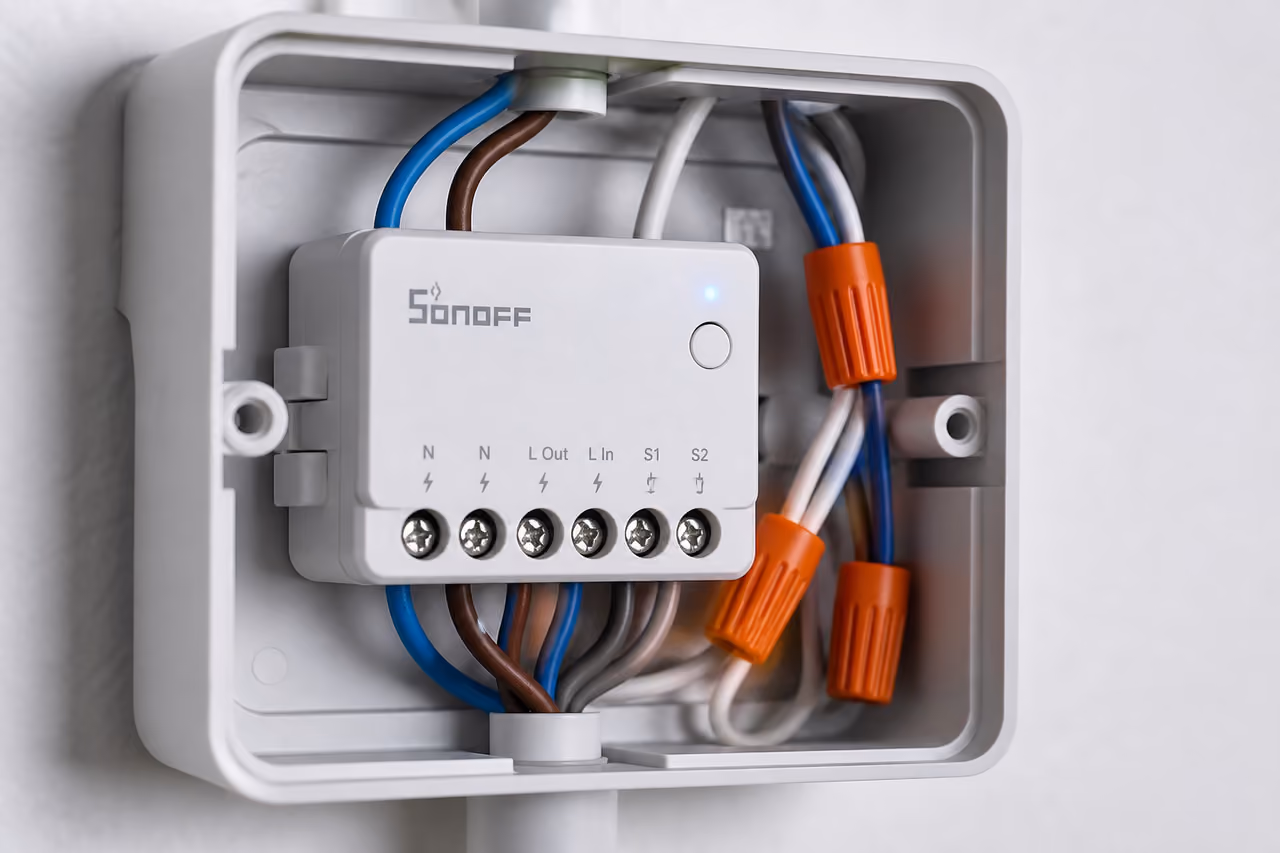 Sonoff Wifi Switch 220v Installed in Electrical Junction Box