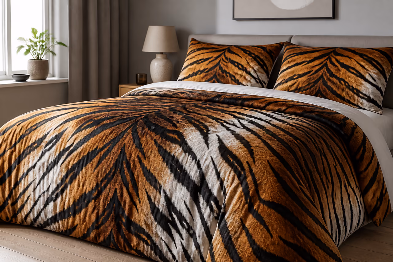 Luxury Tiger Comforter Set on a Bed in Modern Bedroom