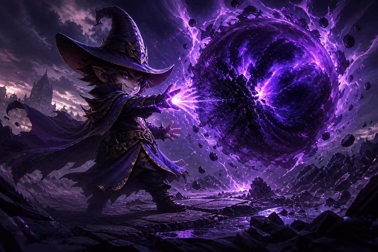 Small Sorcerer Casting a Massive Dark Magic Explosion