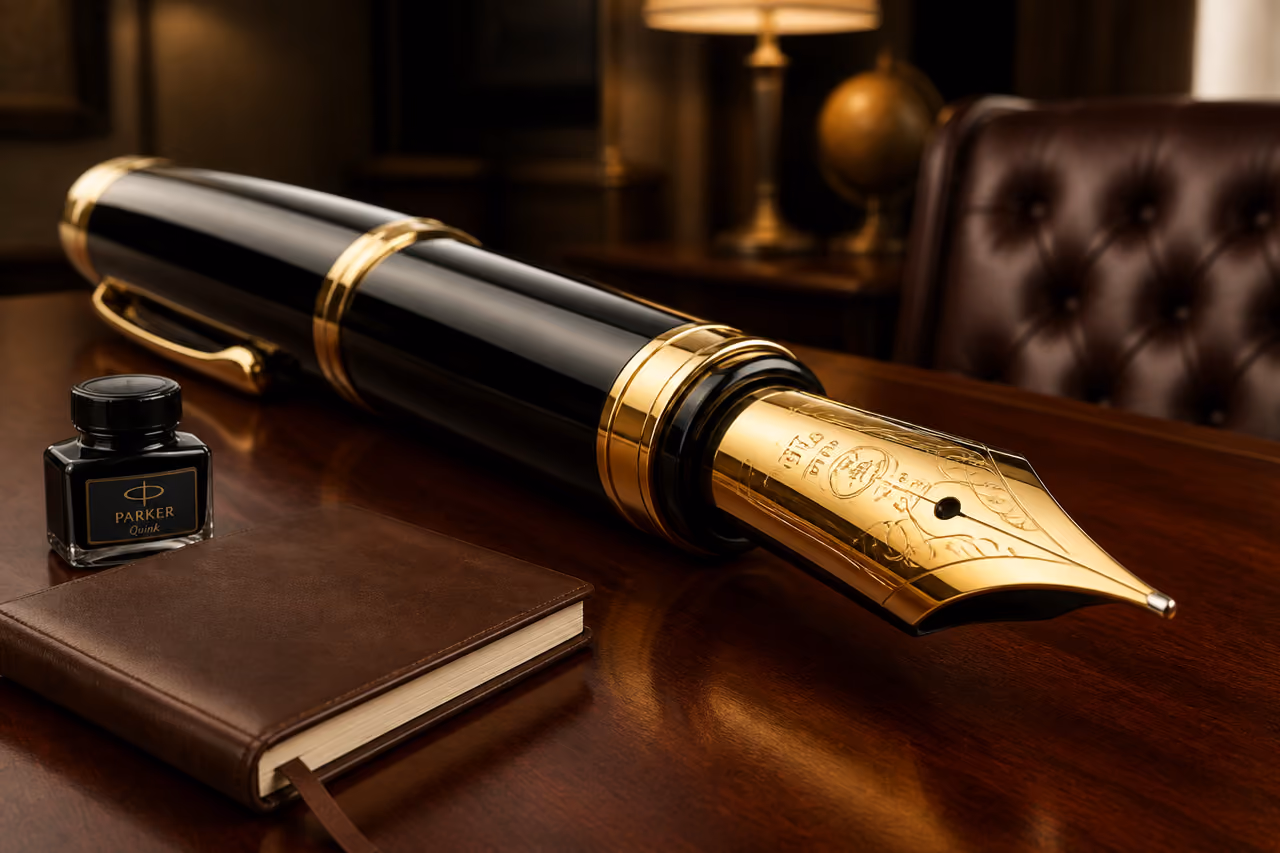 Giant Novelty Fountain Pen on a Mahogany Desk