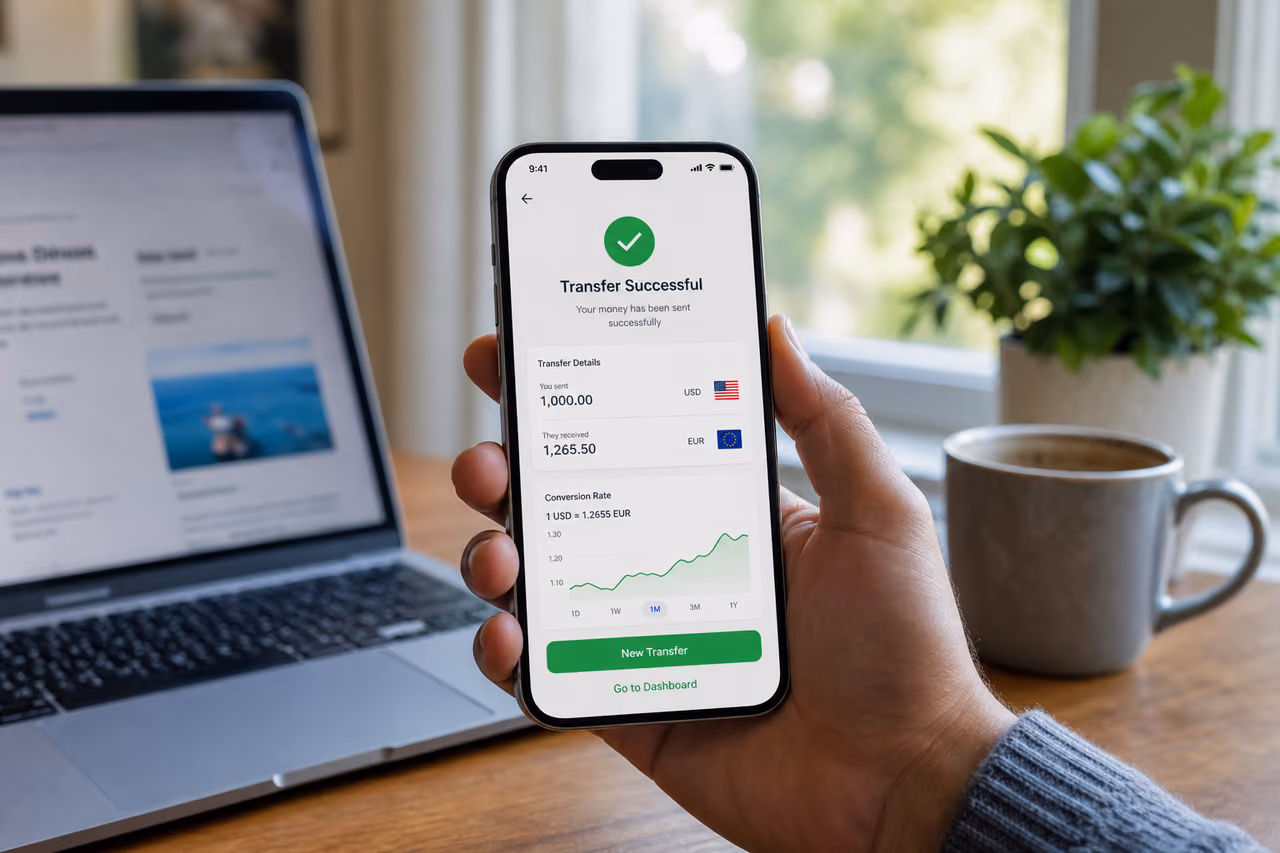 Person Using Mobile App to Send Money Abroad