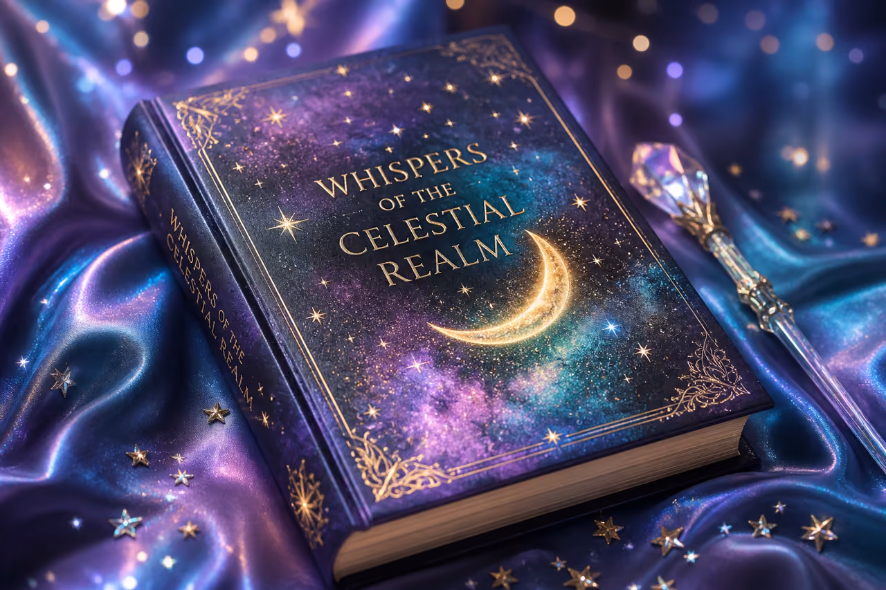 Celestial Fantasy Novel with Crystal Wand on Silk
