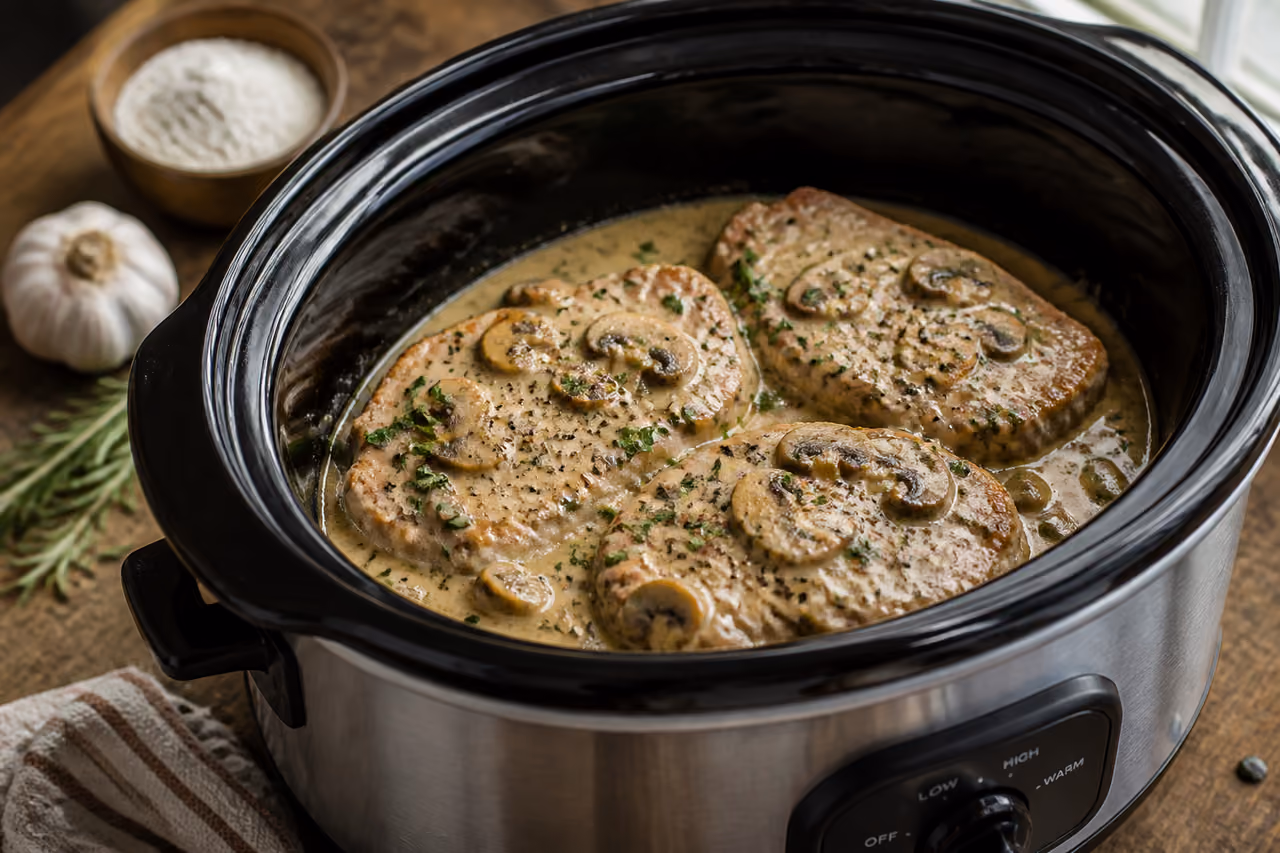 Tender Pork Chops with Mushroom Sauce in a Slow Cooker