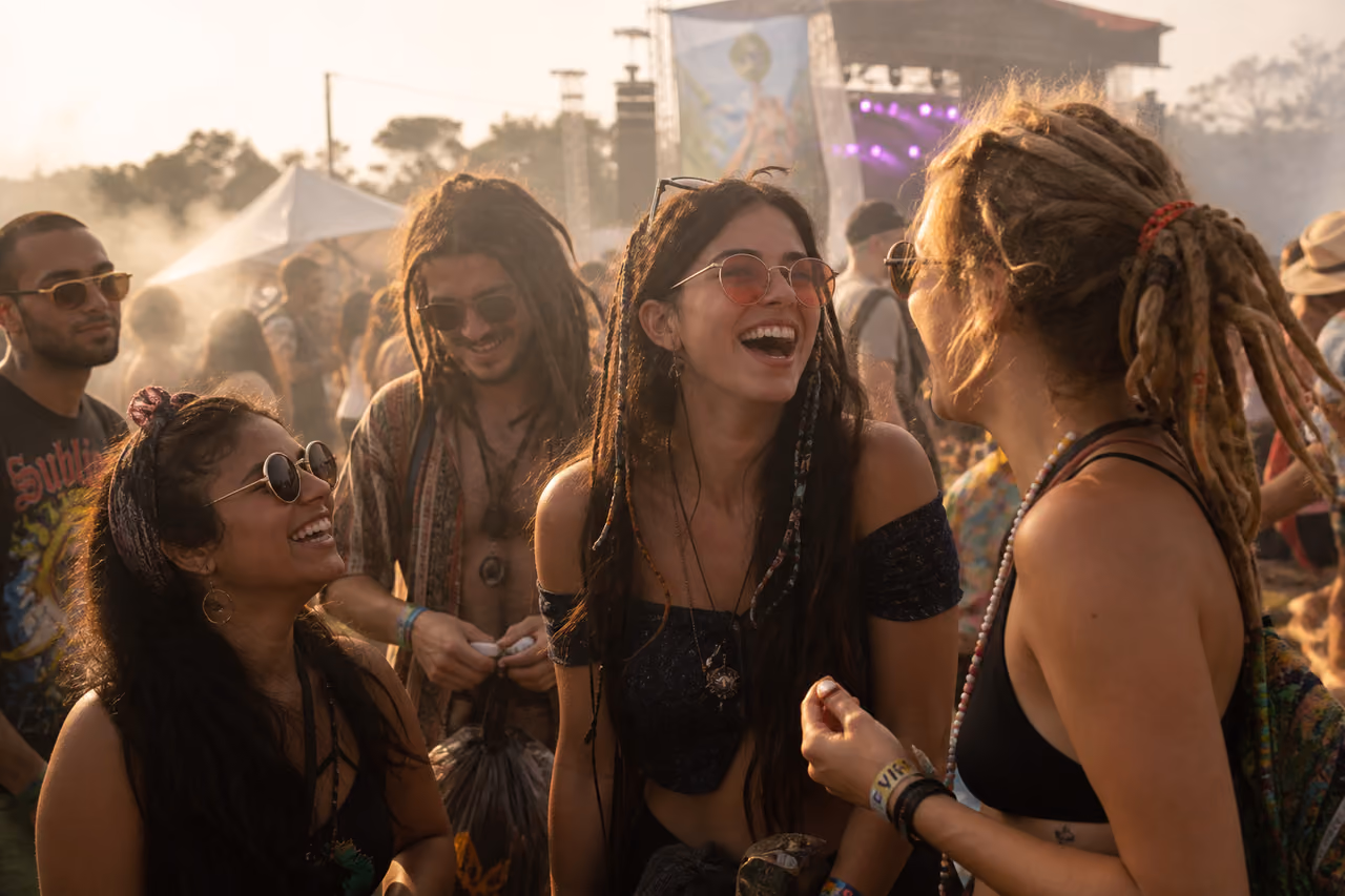 Friends Socializing at an Outdoor Music Festival Tour