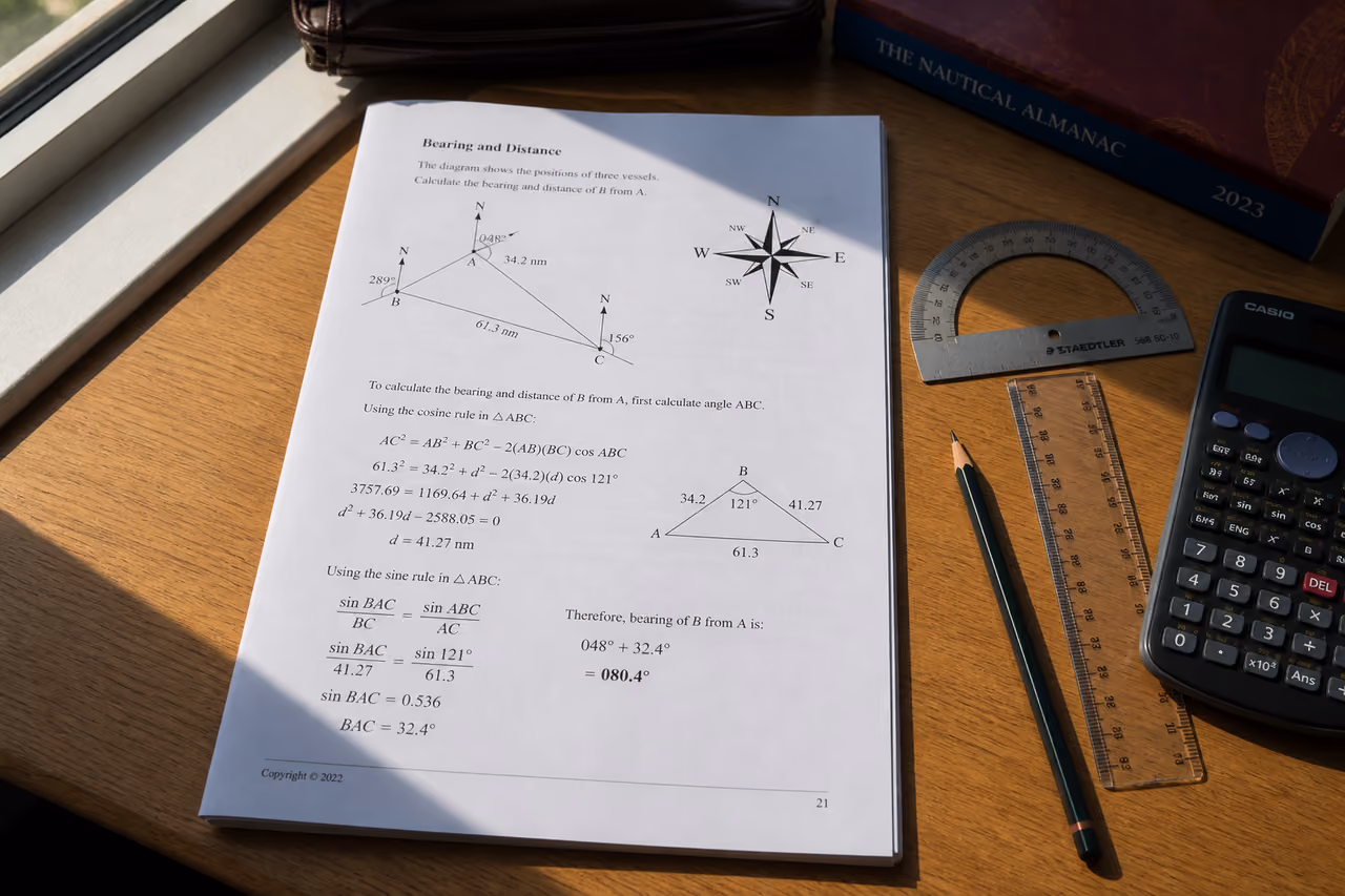 Mathematics Student Studying Bearing and Distance with Geometry Tools