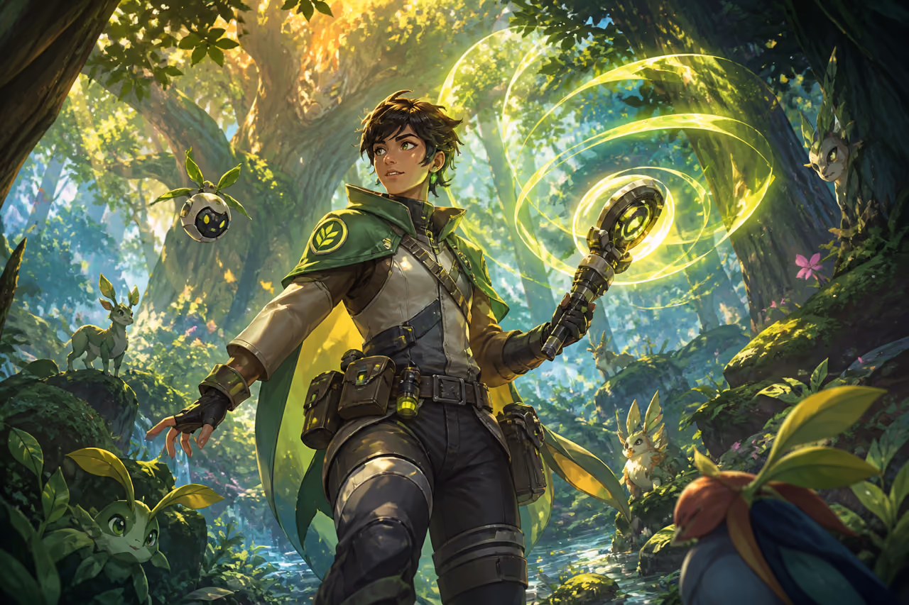 Nature Guardian Using Energy Device in a Lush Forest