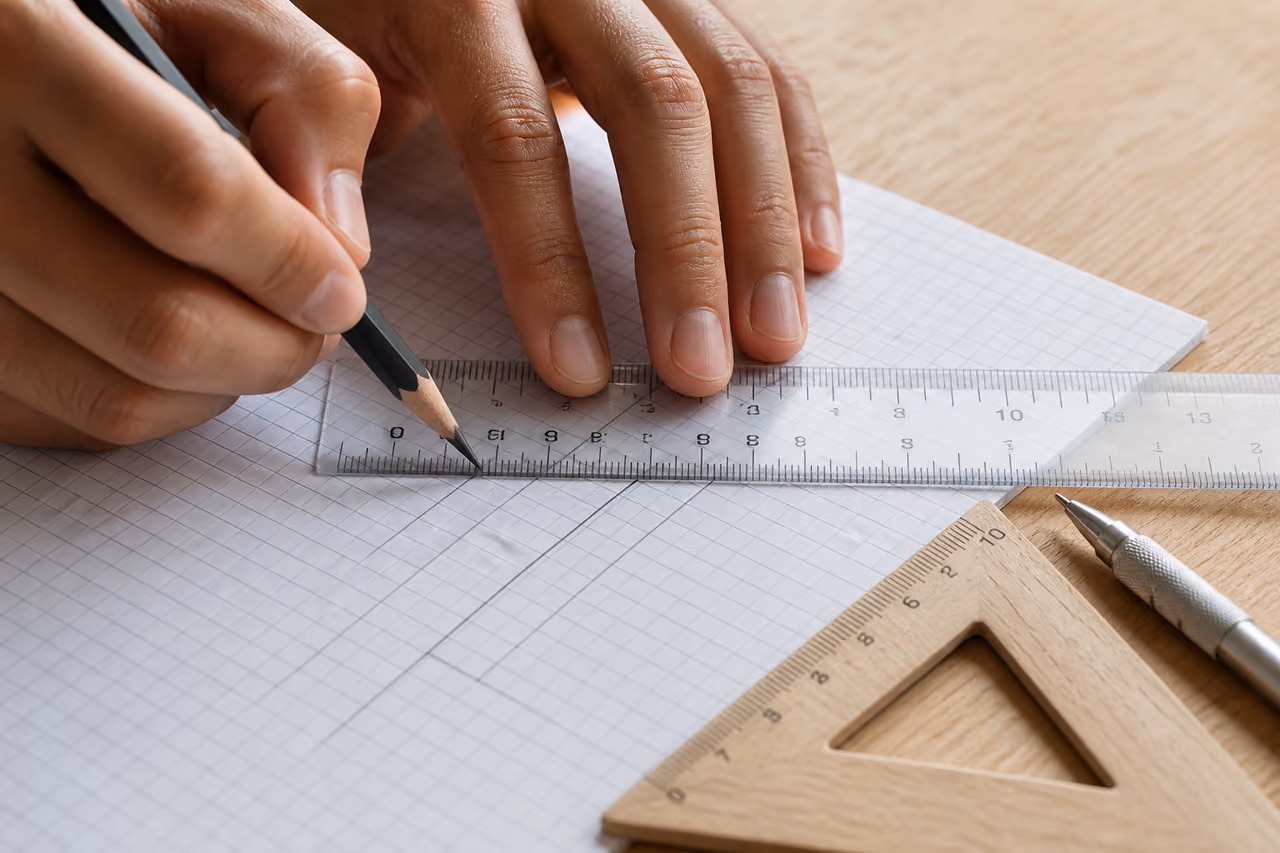 Student Determining Parallel Lines Using Ruler and Pencil