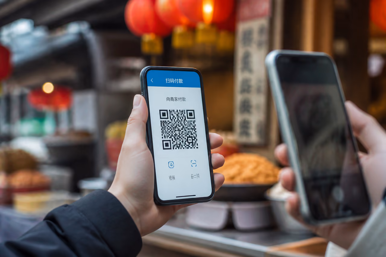Person Using Smartphone to Pay via Qr Code in China