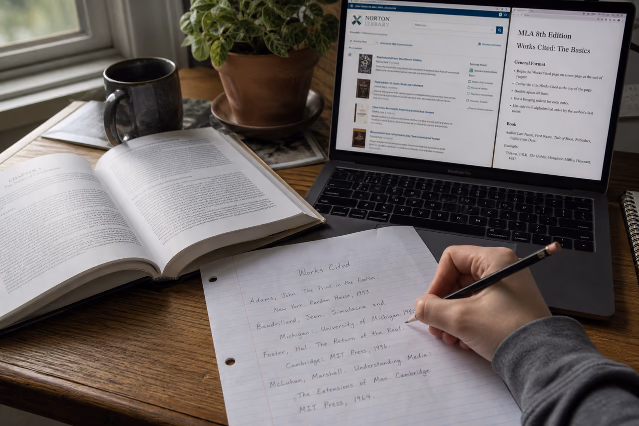 Student Writing a Works Cited Page Using Mla 8th Edition