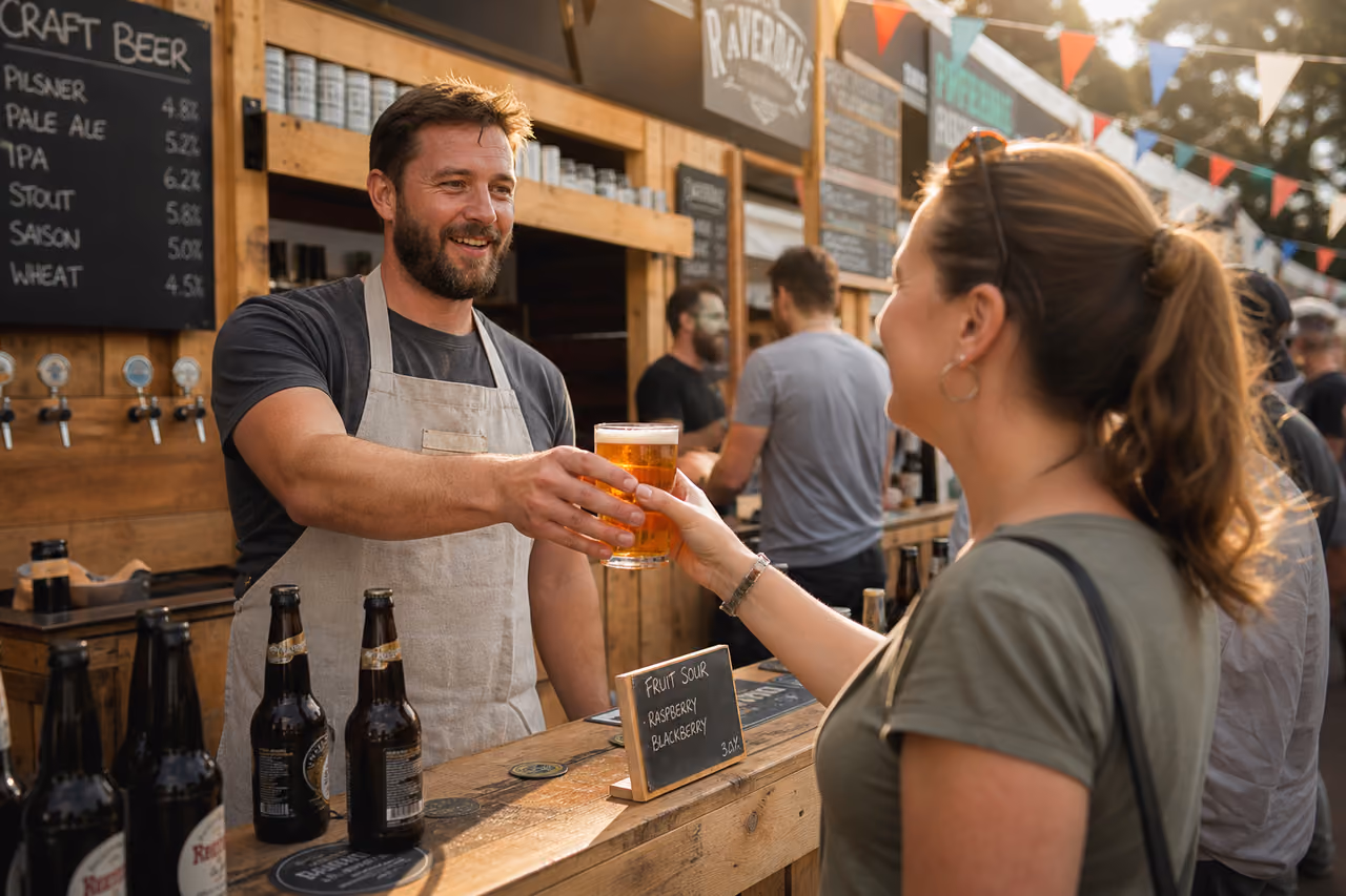 Beer Vendor Serving Cold Ale at Outdoor Festival