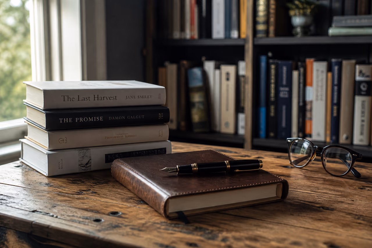 Literary Writer's Desk with Books and Fountain Pen