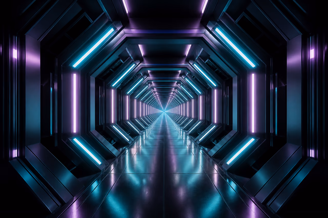 Futuristic Geometric Corridor Creating an Infinite Tunnel Effect
