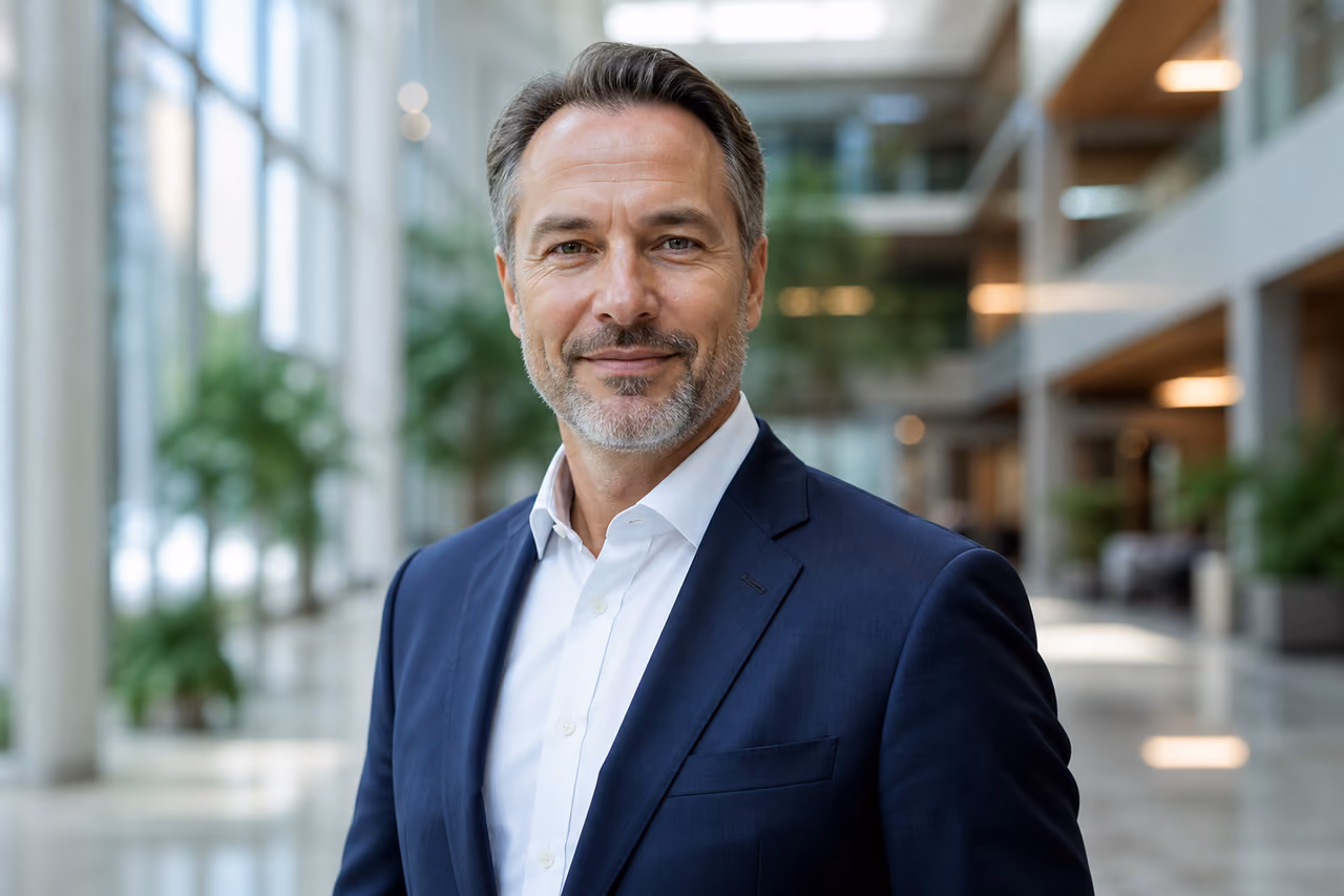 Professional Executive Man in Modern Corporate Office Atrium
