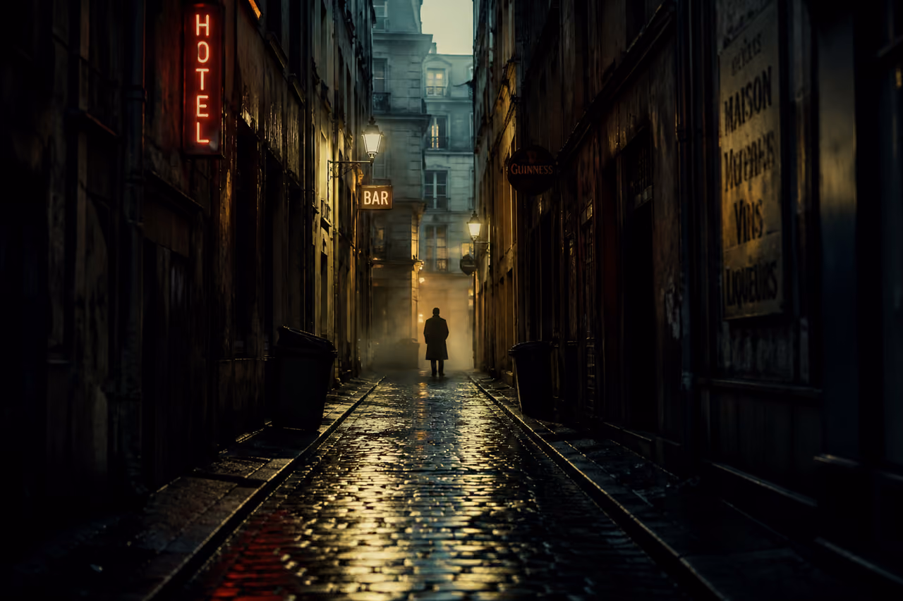 Mysterious Figure Standing in a Moody Urban Alleyway