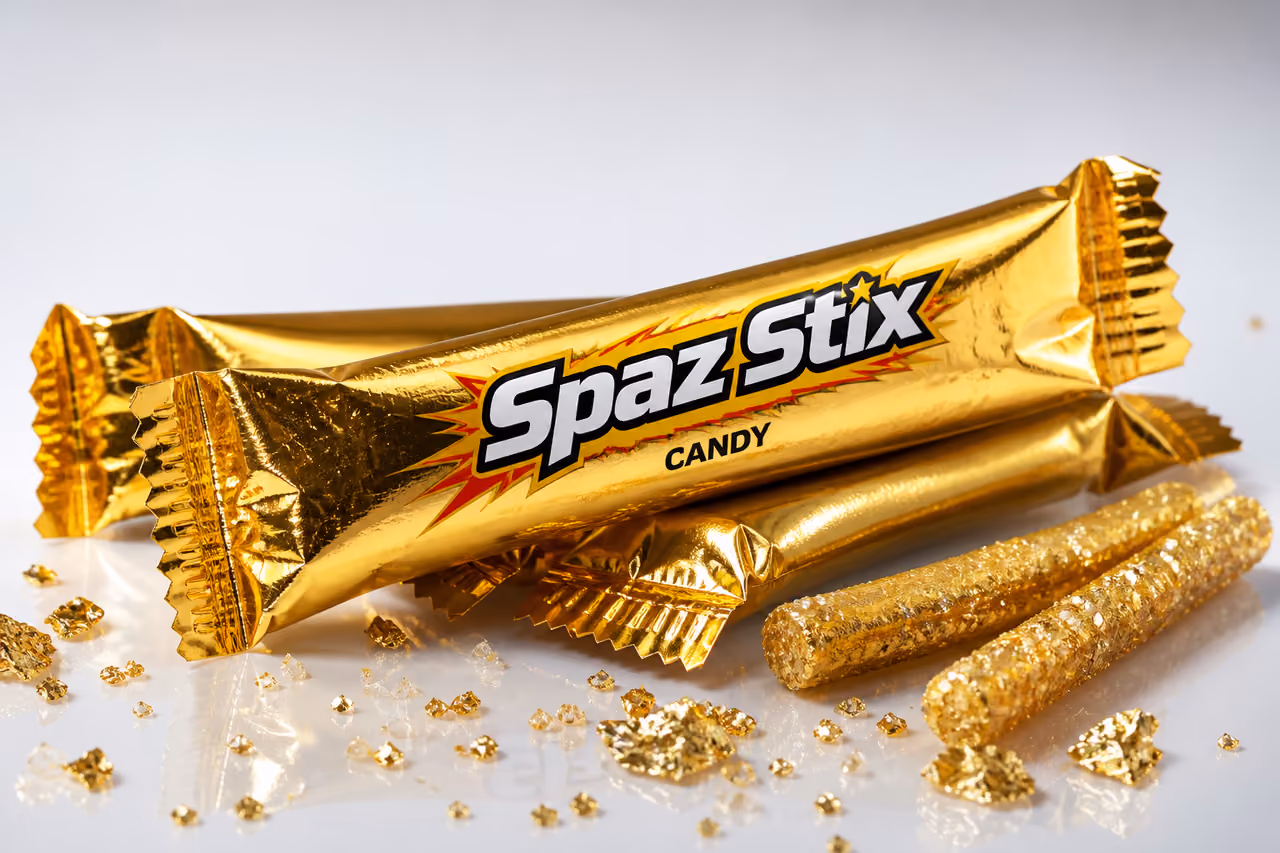 Spaz Stix Candy Gold in Metallic Foil Wrappers