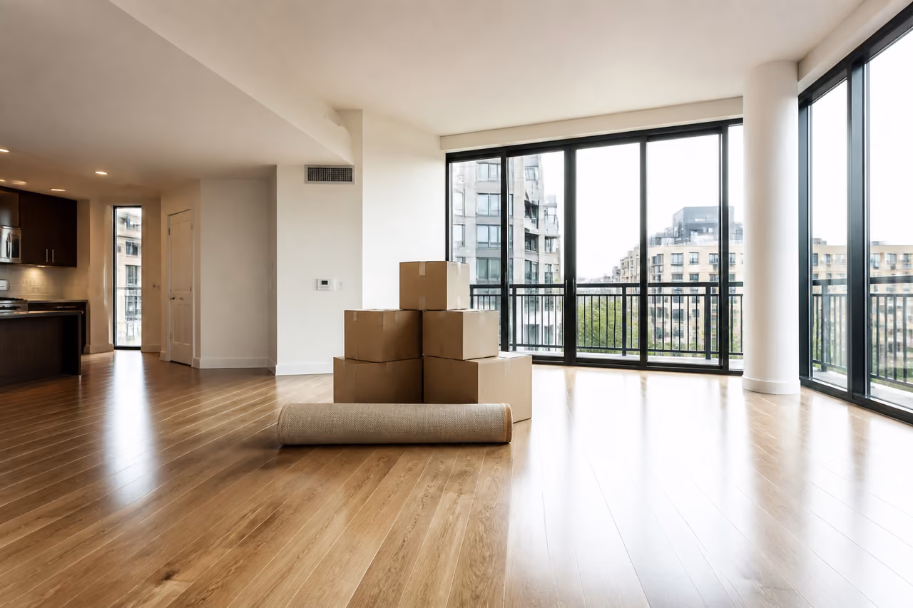 Empty Modern Living Room with Moving Boxes