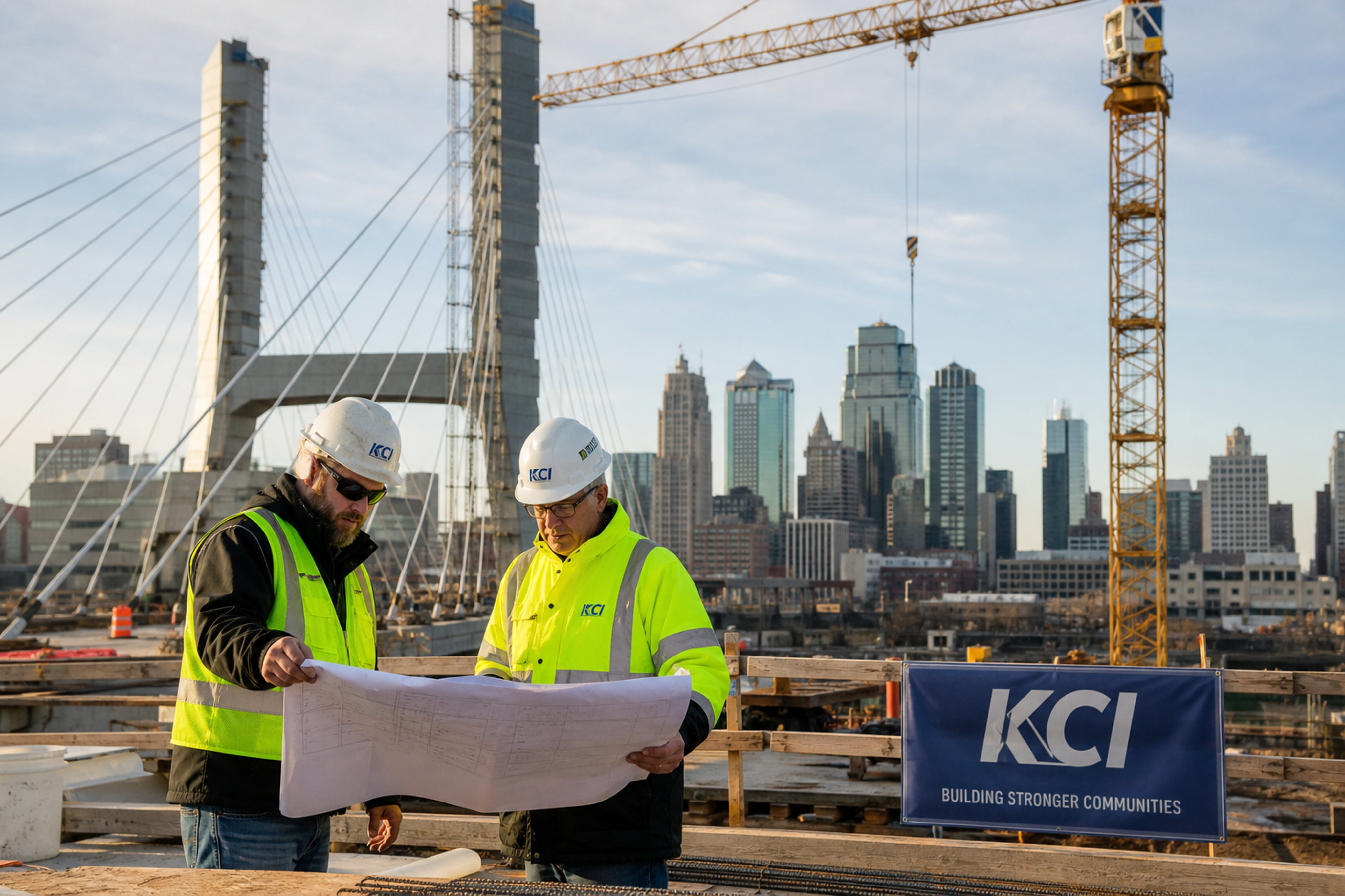 Engineers Reviewing Blueprints at a Kansas City Construction Site