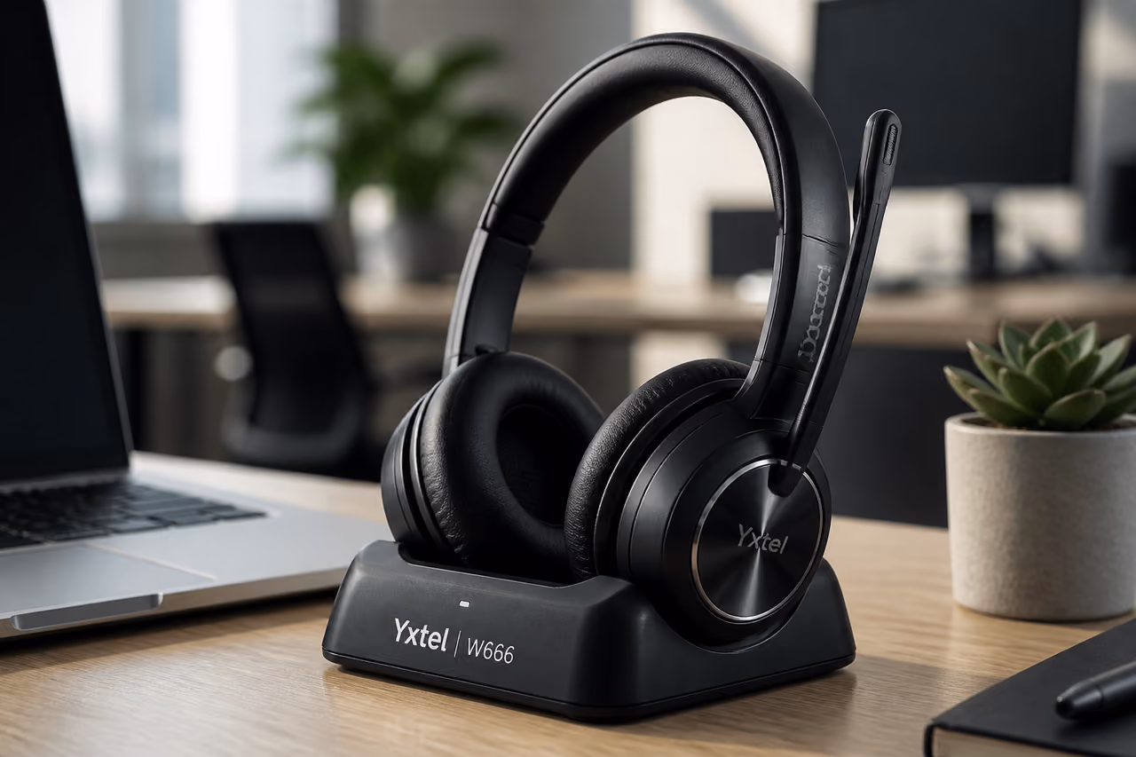 Yxtel W666 Wireless Headset on a Modern Office Desk