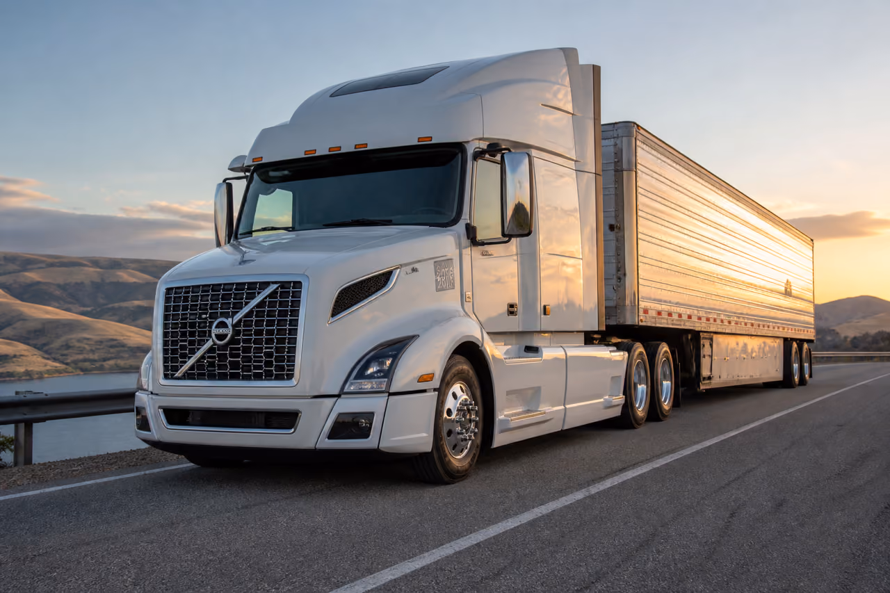 White 2016 Volvo Truck Parked on Scenic Highway