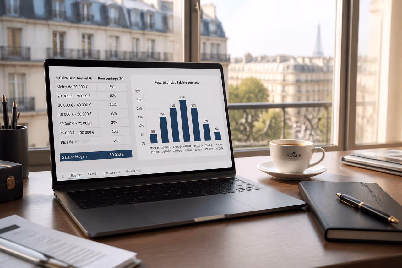Financial Data on Laptop Screen in Parisian Office