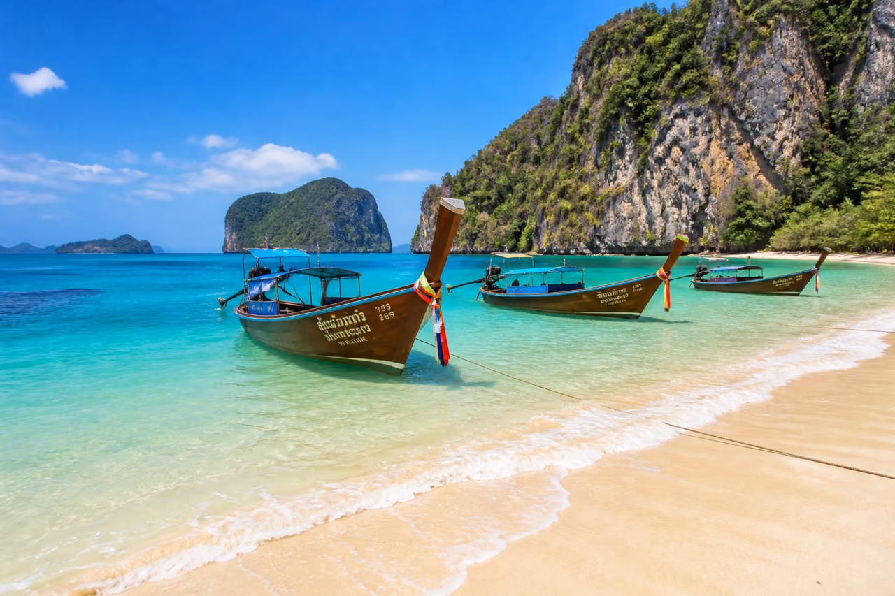 Long-Tail Boats on a Pristine Phuket Beach