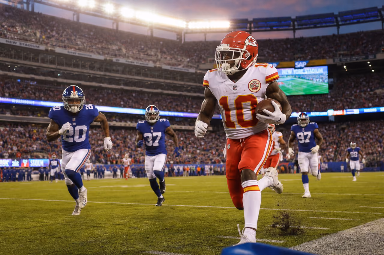 Football Player Sprinting Through Defense in a Packed Stadium