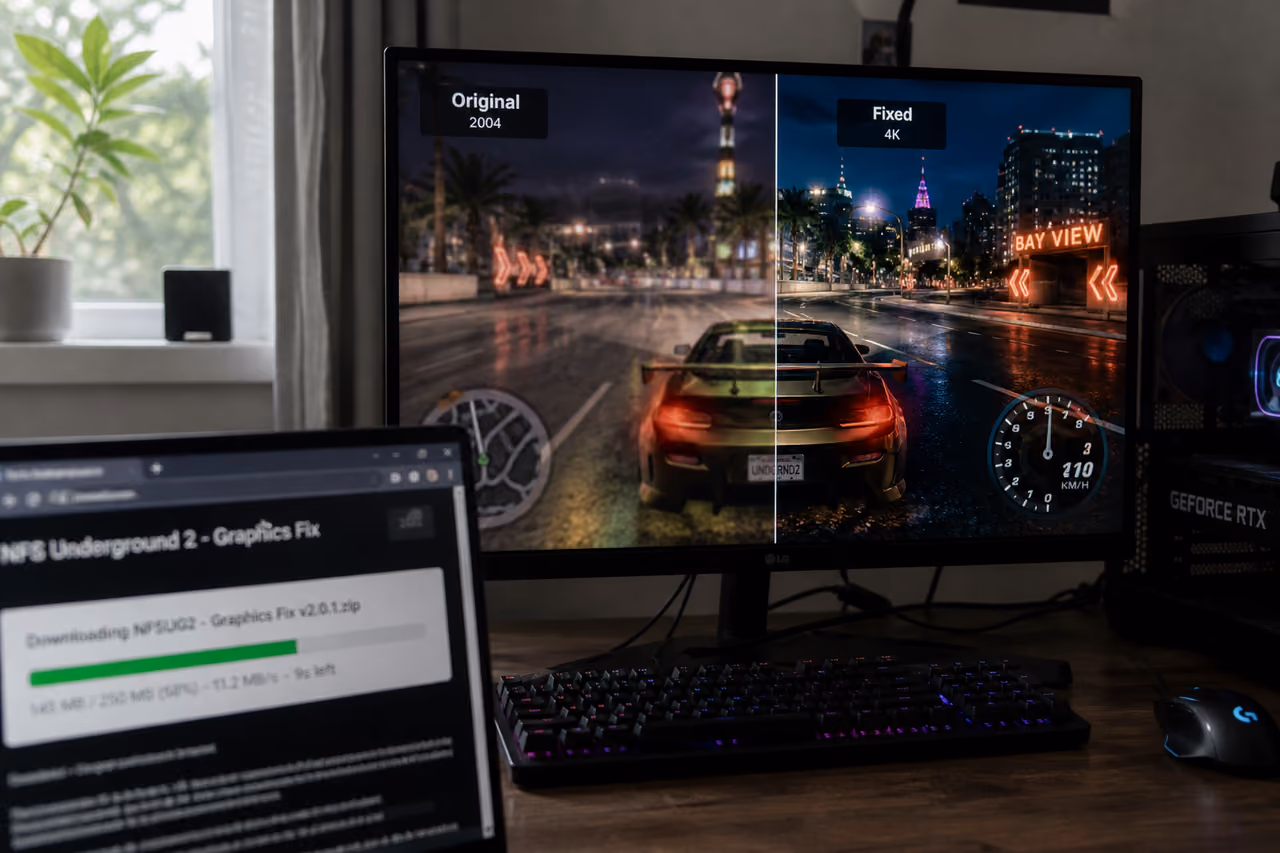 Gaming Monitor Showing Comparison of Game Graphics Fix