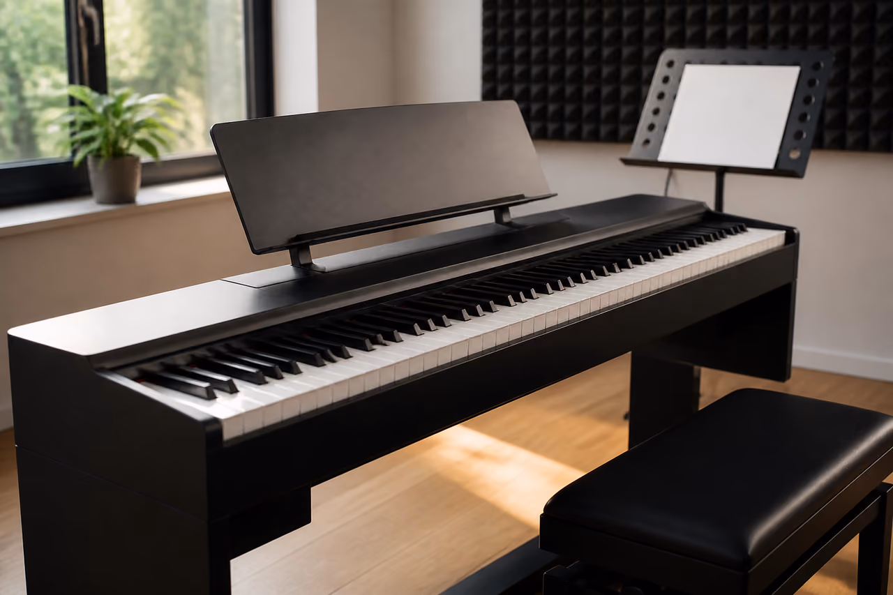 Modern Electric Piano in a Sunlit Home Studio