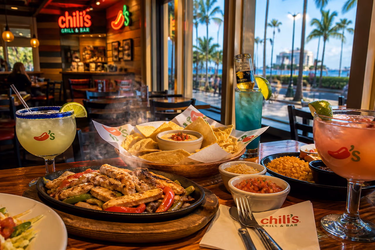 Tex-Mex Feast on a Table at Chilis Honolulu