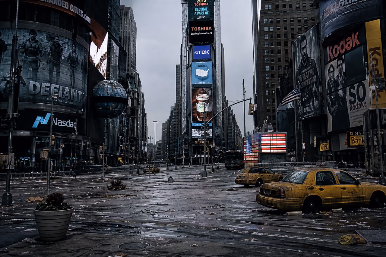 Lonely Boy Standing in a Deserted New York City Street