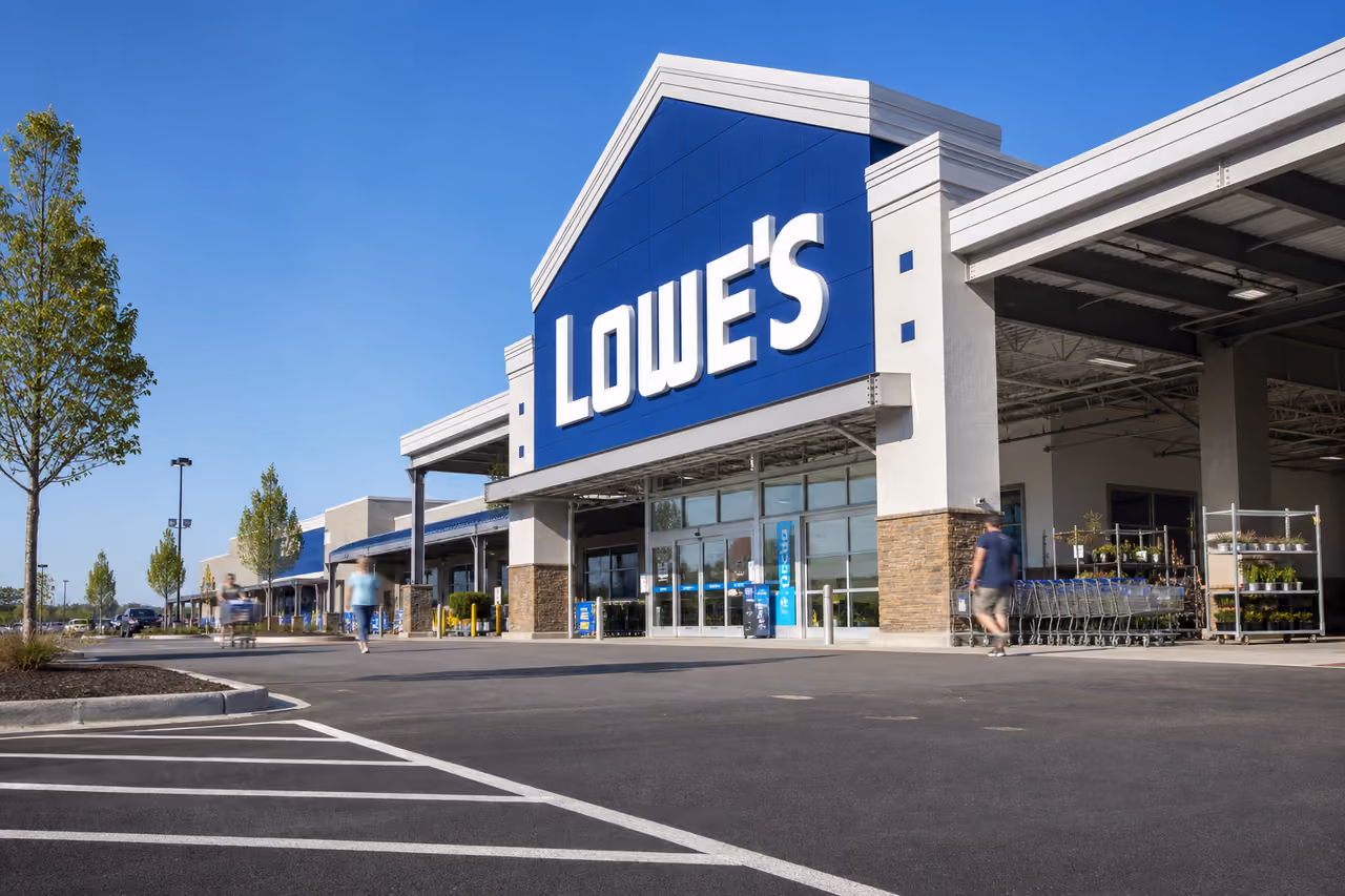 Exterior of a Home Improvement Retail Warehouse and Parking Lot