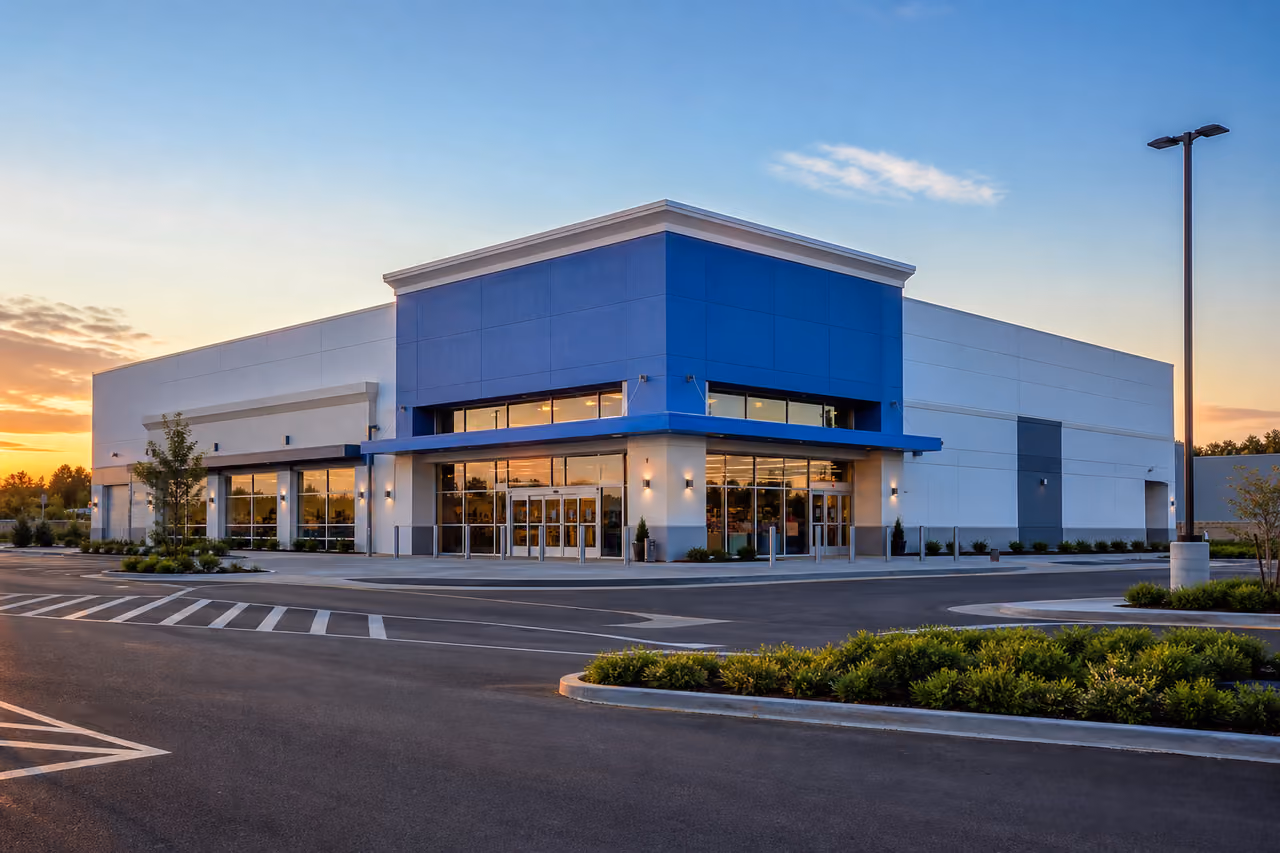 Modern Retail Supermarket Exterior in a Suburban Setting