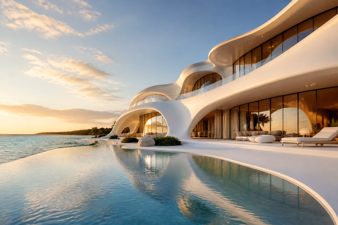 Modern Luxury Resort with Wave-Like Architecture on a Tropical Coast