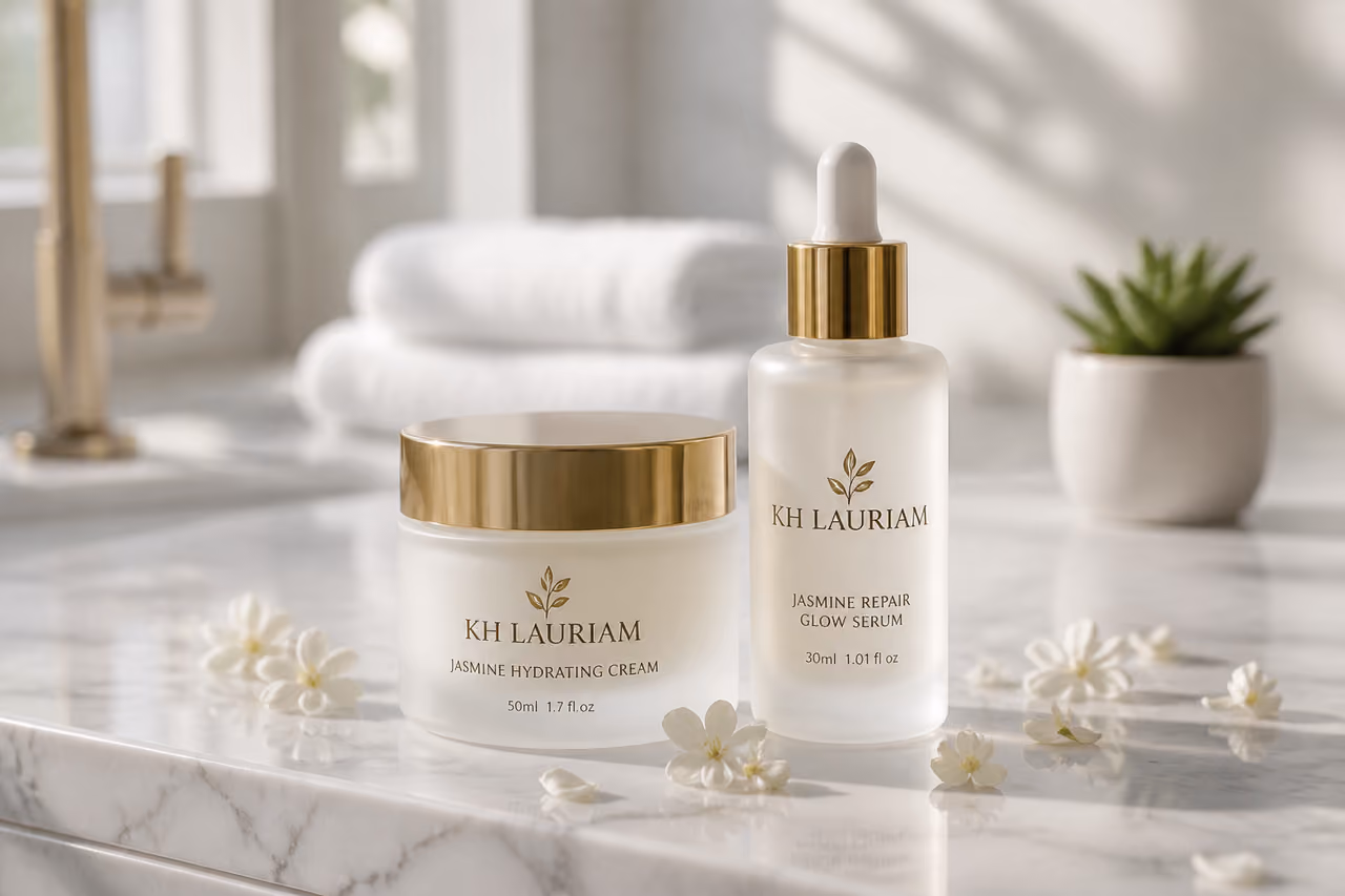 Luxury Kh Lauriam Skincare Set on White Marble