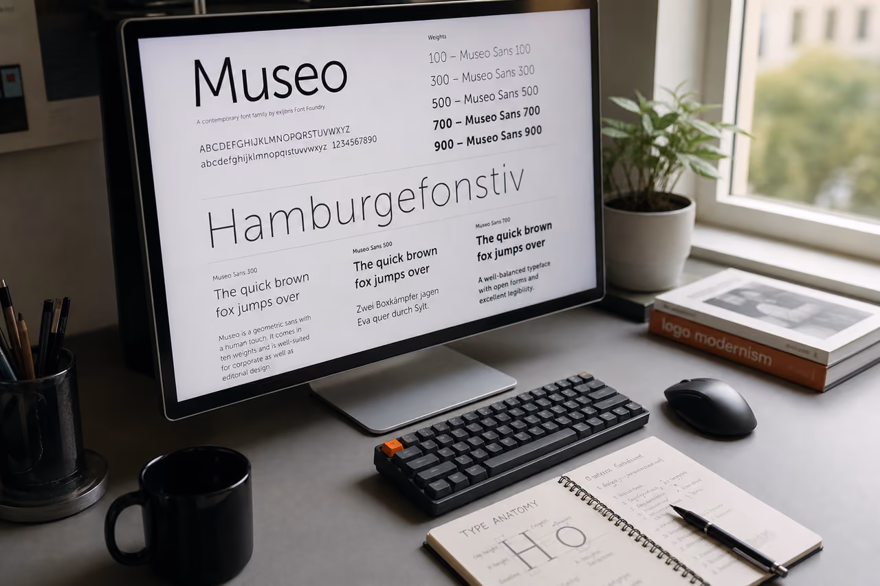 Graphic Designer Comparing Humanist Sans Serif Fonts on Monitor