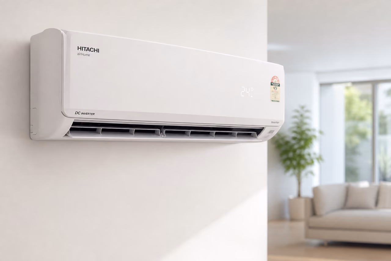 Hitachi 1 Ton 4 Star Inverter Ac Mounted on White Wall