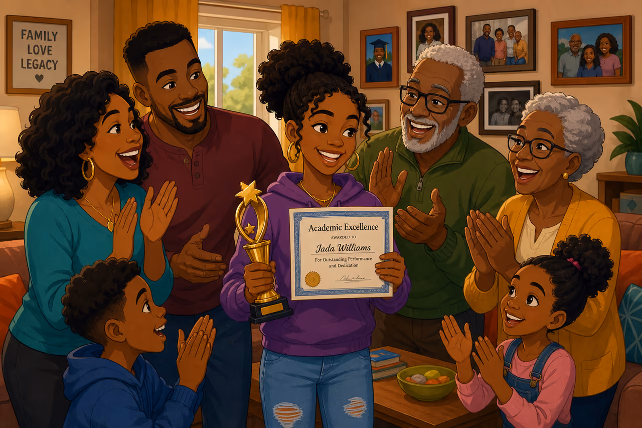 Multi-Generational Family Celebrating a Young Girl's Achievement