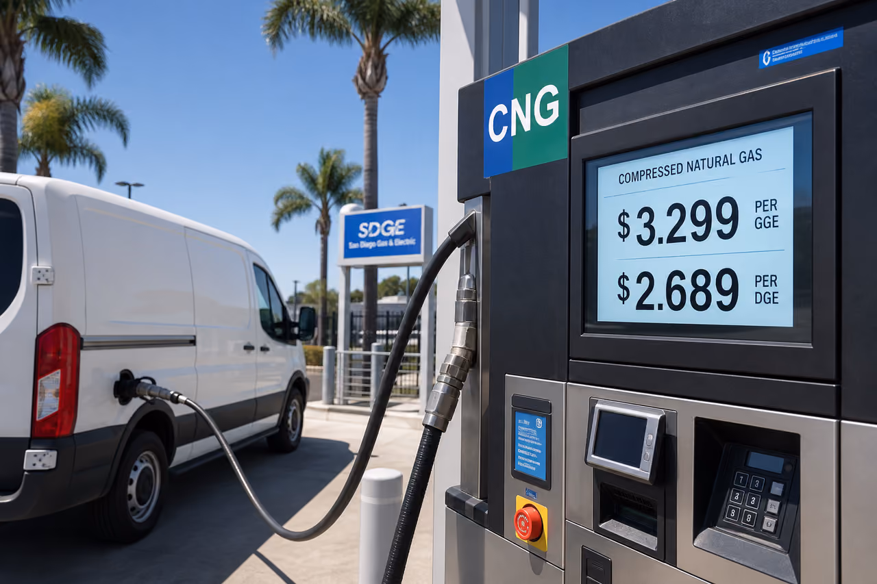 Commercial Van Refueling at a Cng Station in San Diego