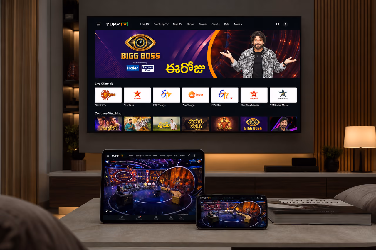 Person Watching Big Boss Telugu on Yupptv via Smart TV