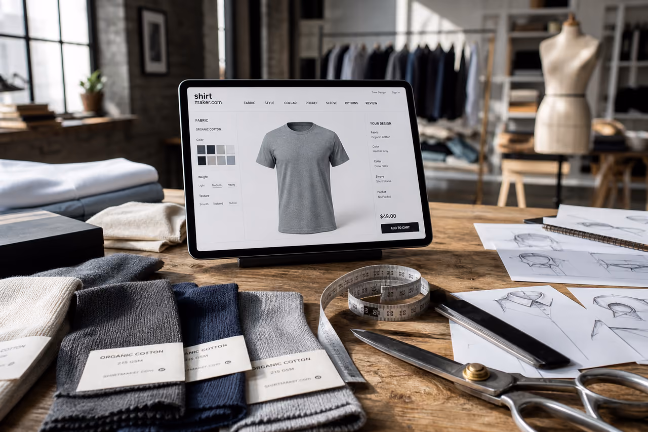 Digital Tablet Displaying Custom Shirt Design Software in Studio
