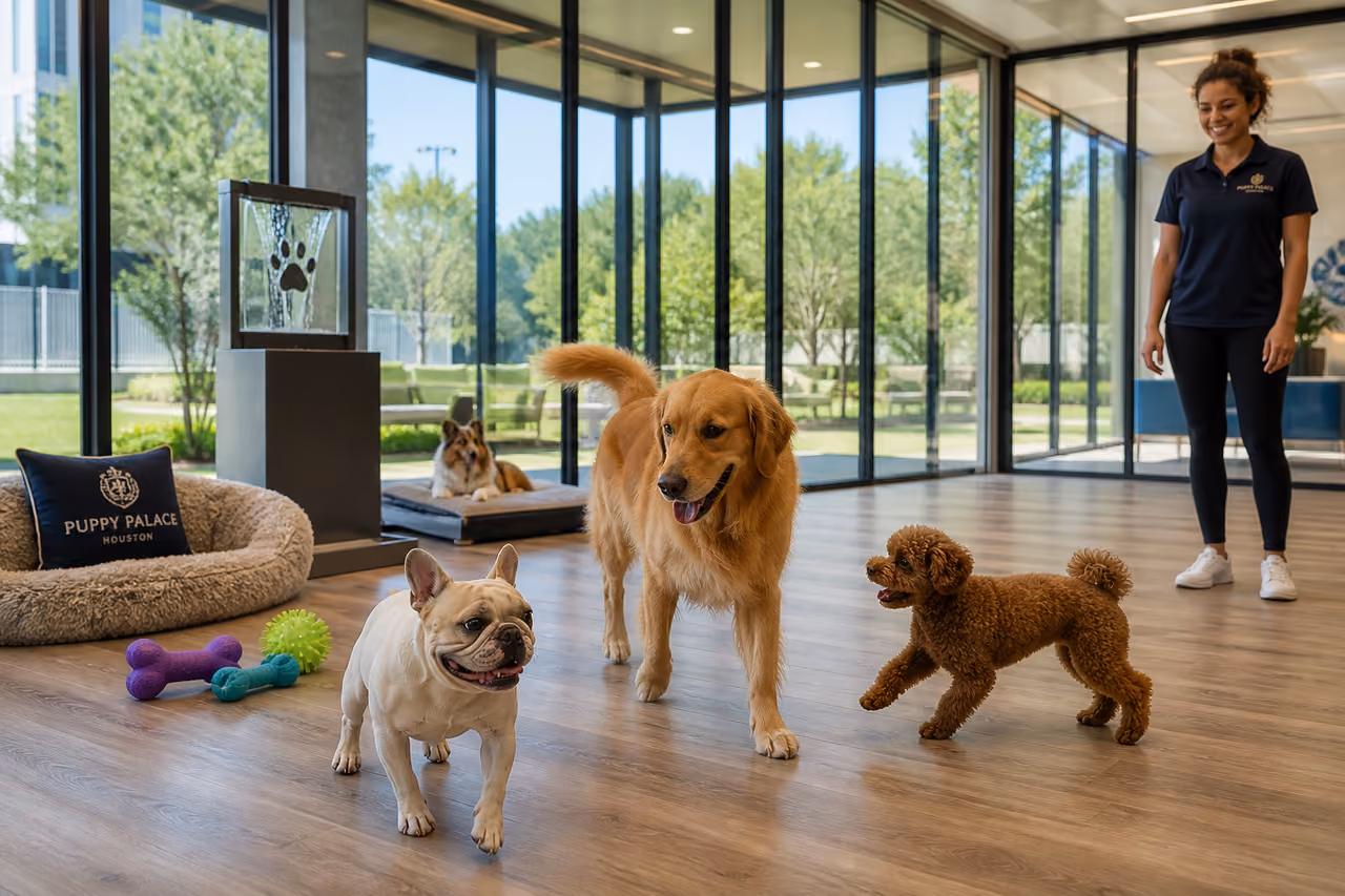 Happy Dogs Playing in a Luxury Pet Resort