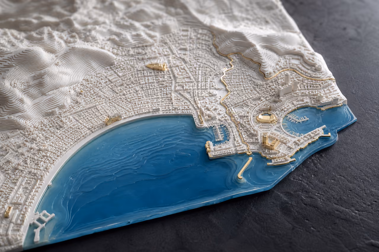 3D Relief Model of Nice and Monaco Coastal Map