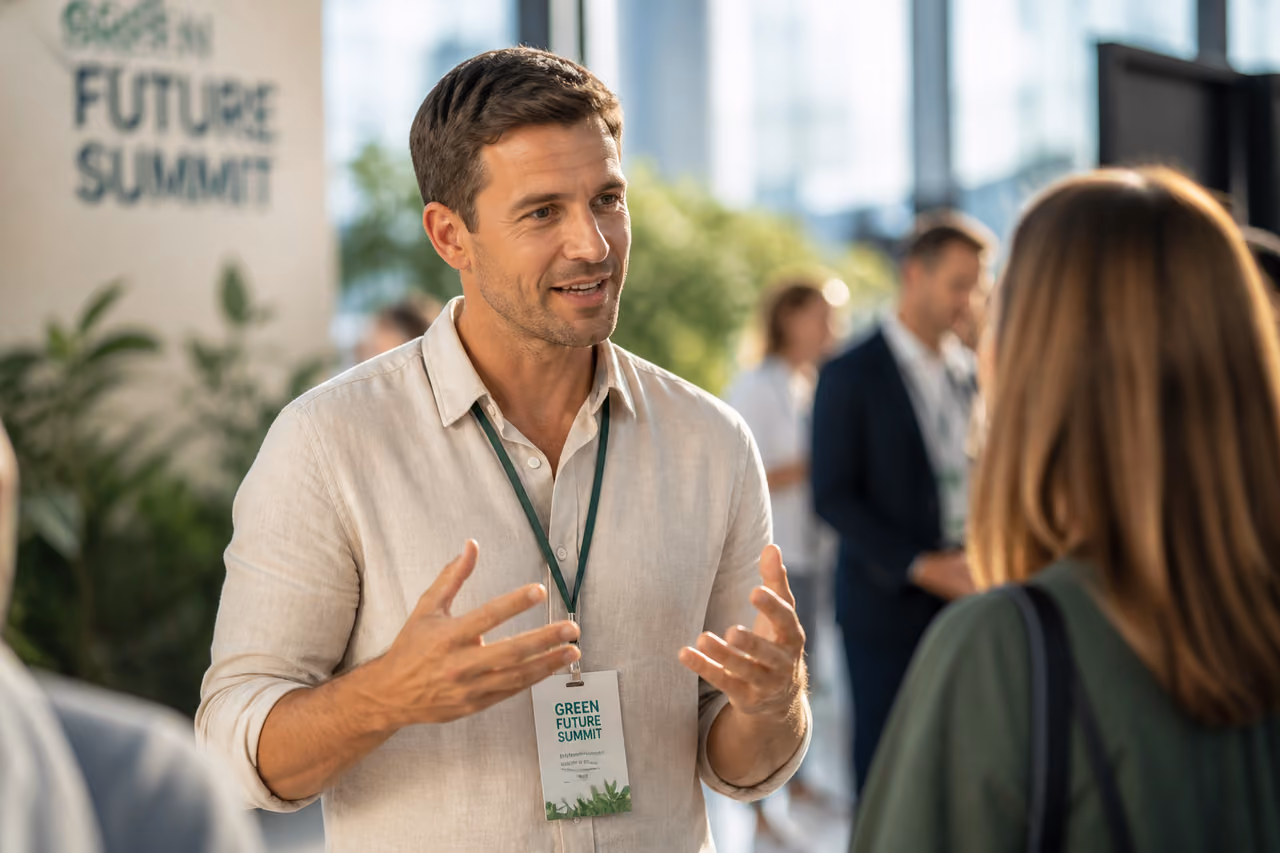 Man Leading a Discussion at an Environmental Sustainability Summit