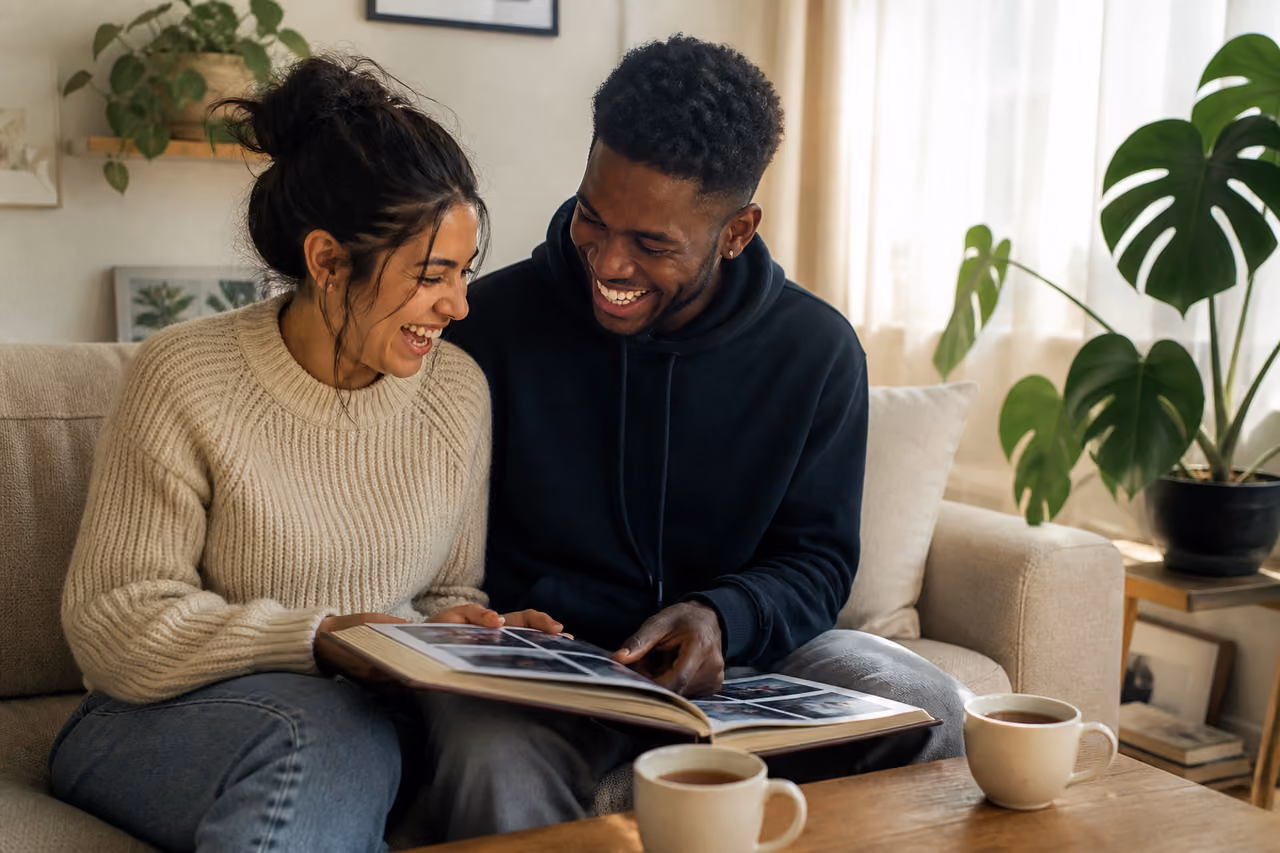 Happy Couple Sharing a Moment on a Living Room Sofa