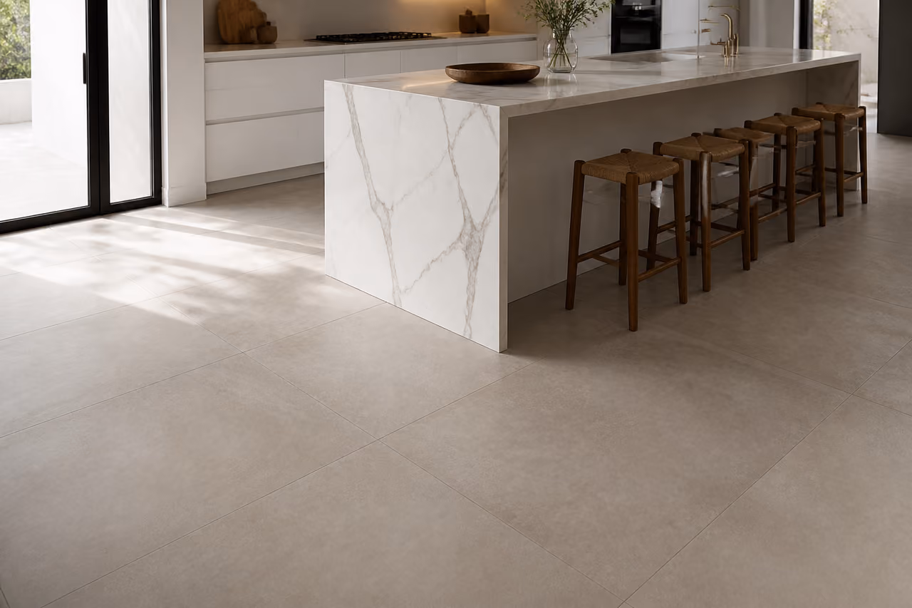 Large Format Porcelain Tile in Modern Kitchen Floor
