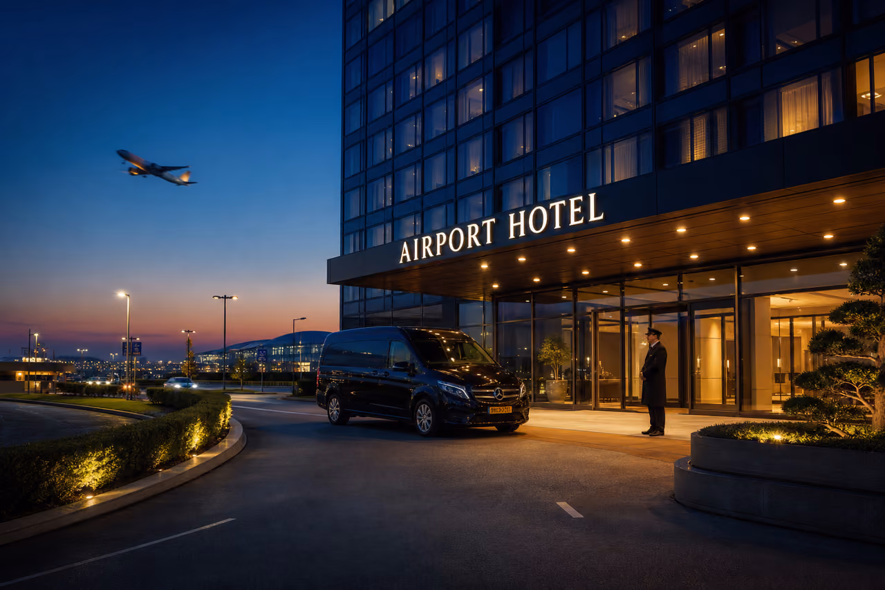 Modern Luxury Hotel Exterior Near a City Airport