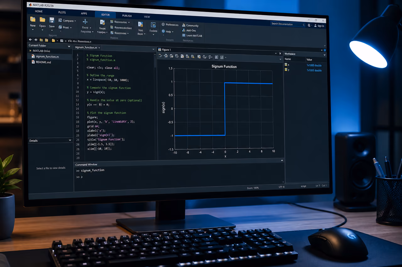Matlab Software Plotting a Sign Function on a Monitor