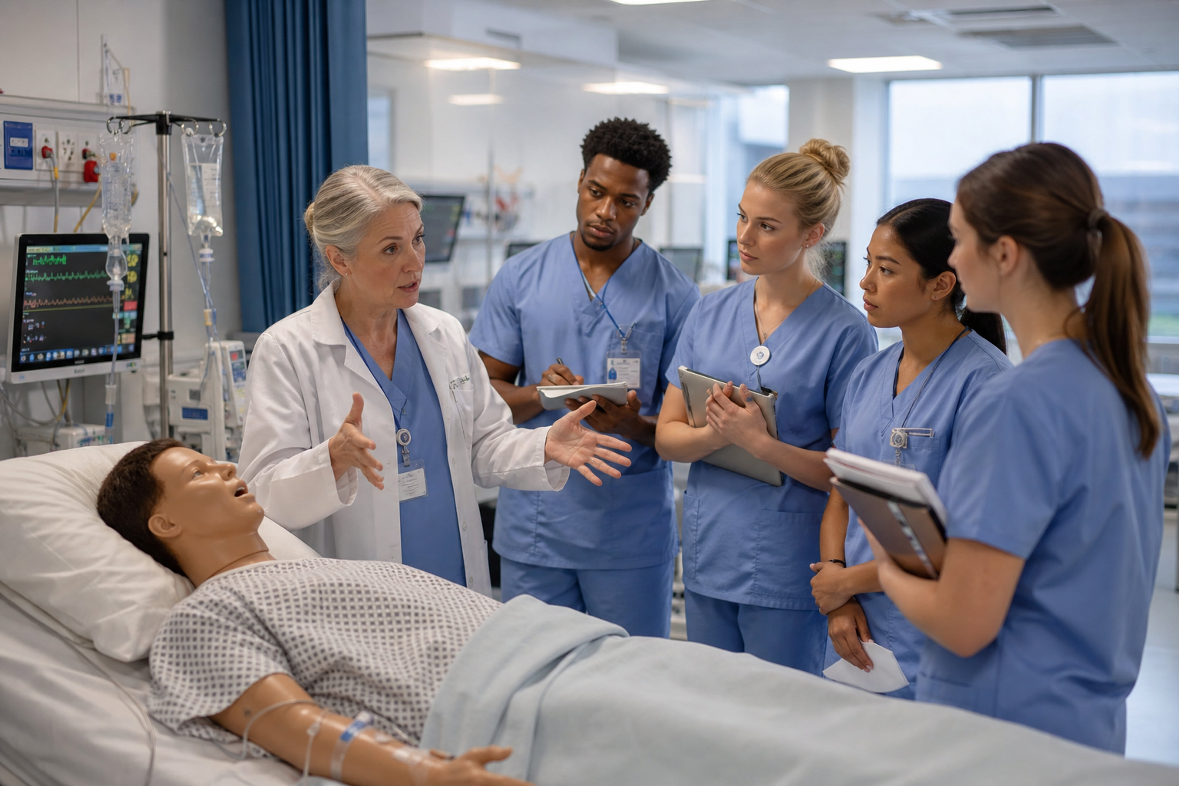 Nursing Students Practicing Clinical Skills in a Simulation Lab
