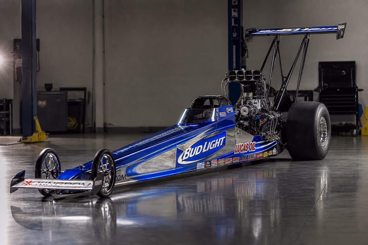 High Performance Dragster Car in a Professional Showroom