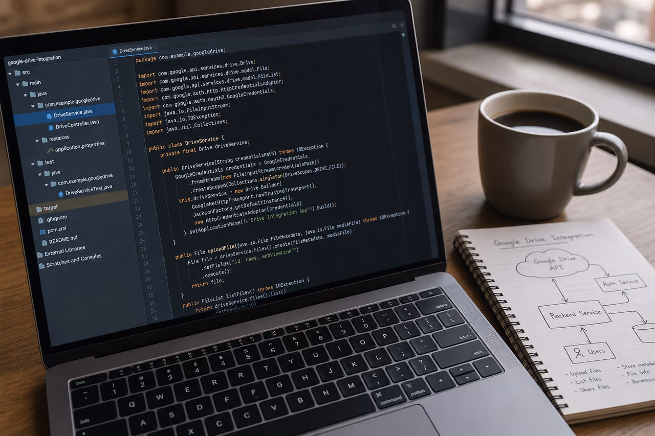 Java Code for Google Drive API on Laptop Screen